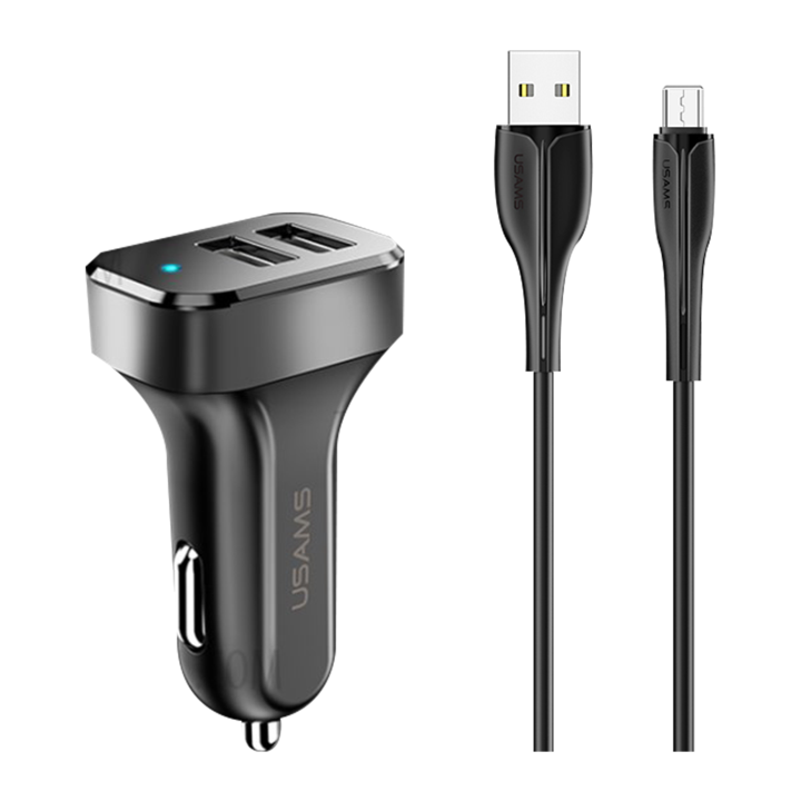 USAMS TRAVEL CAR CHARGER KIT KING TU SERIES (U35 MICRO DATA AND CHARGING CABLE 1M BLACK+ C13 2.1A DUAL USB CAR CHARGER BLACK) USAMS-NT