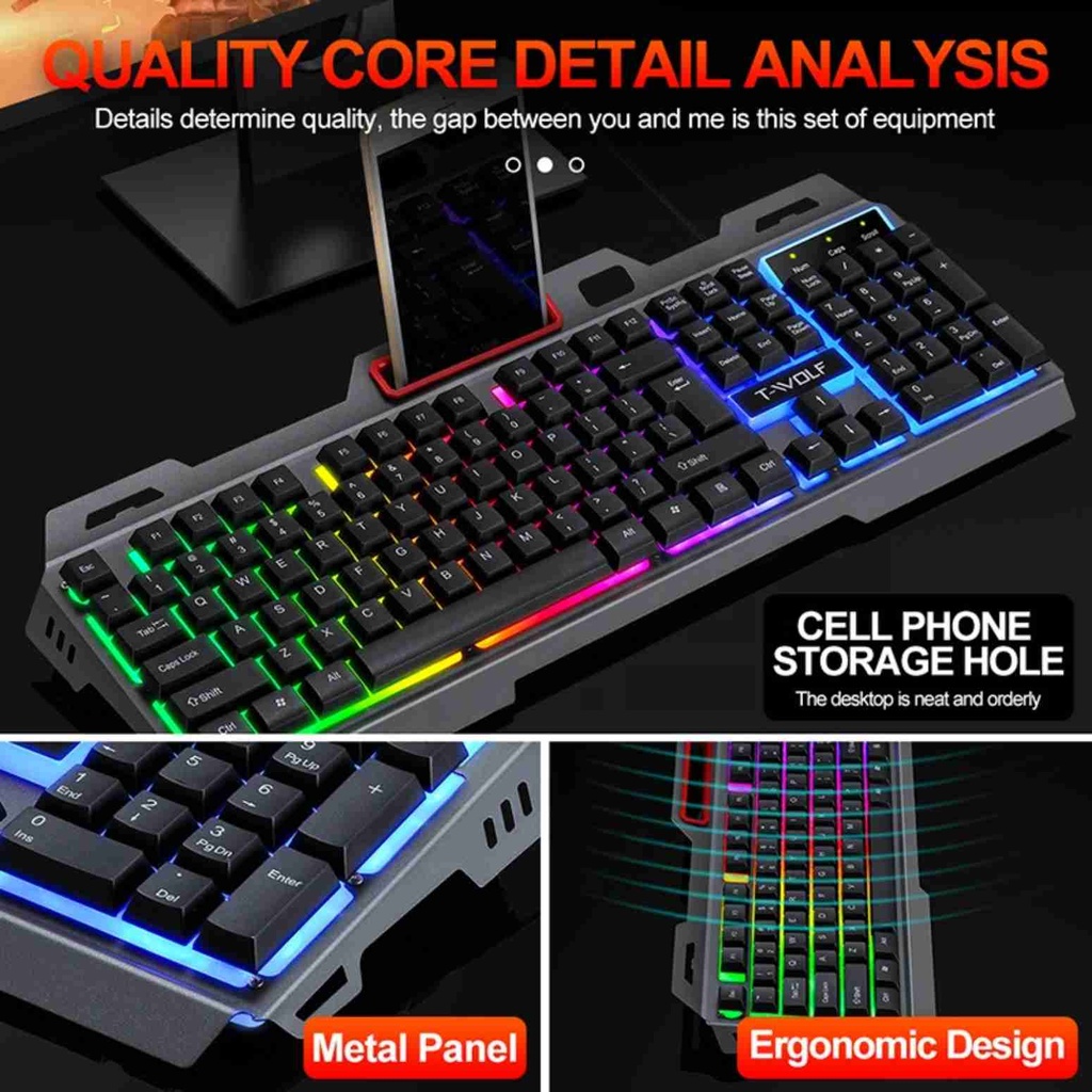 T-Wolf TF600 Backlit RGB Mouse and Keyboard With Phone Holder