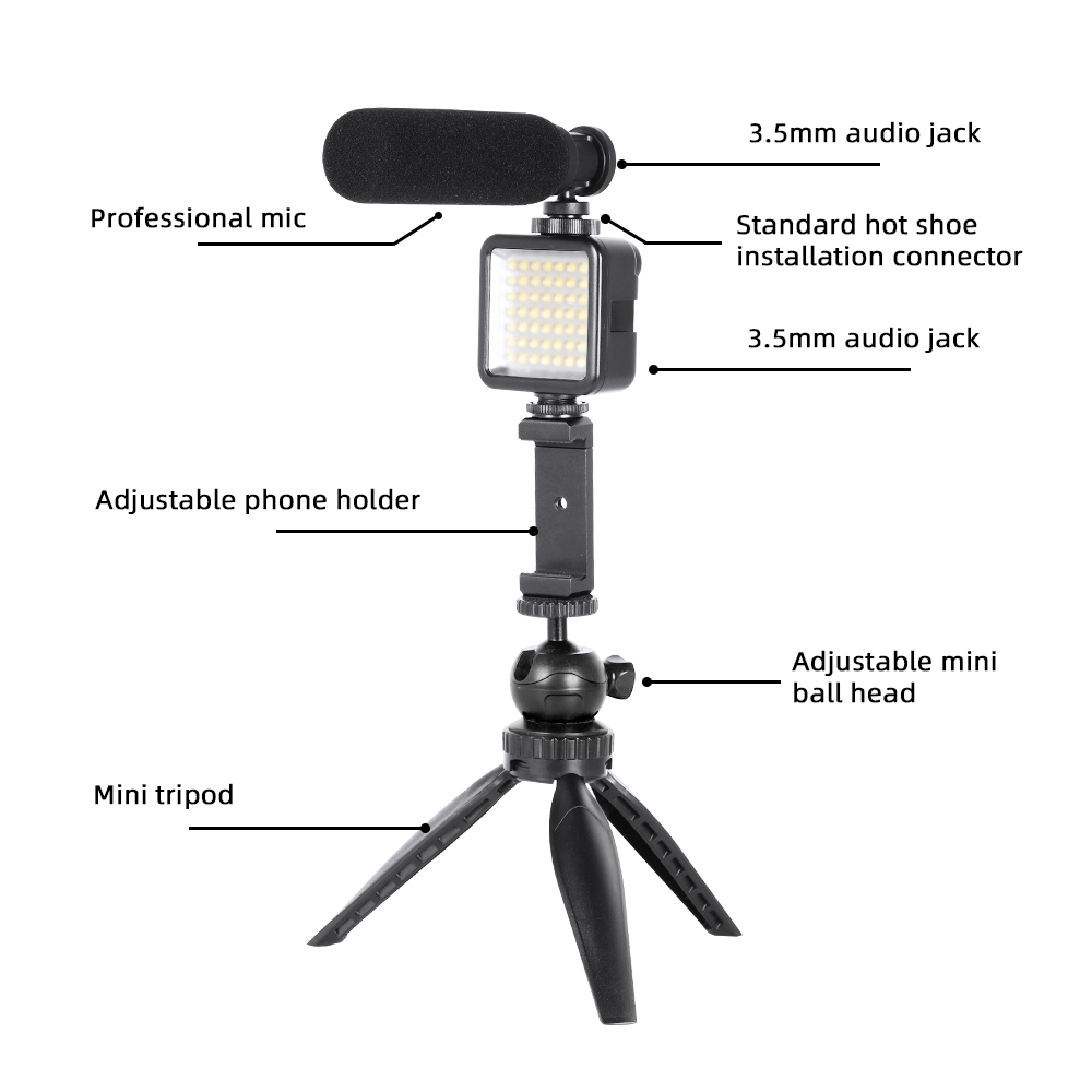 Maono Vlog Microphone With Tripod And Led Light AU-CM11PL