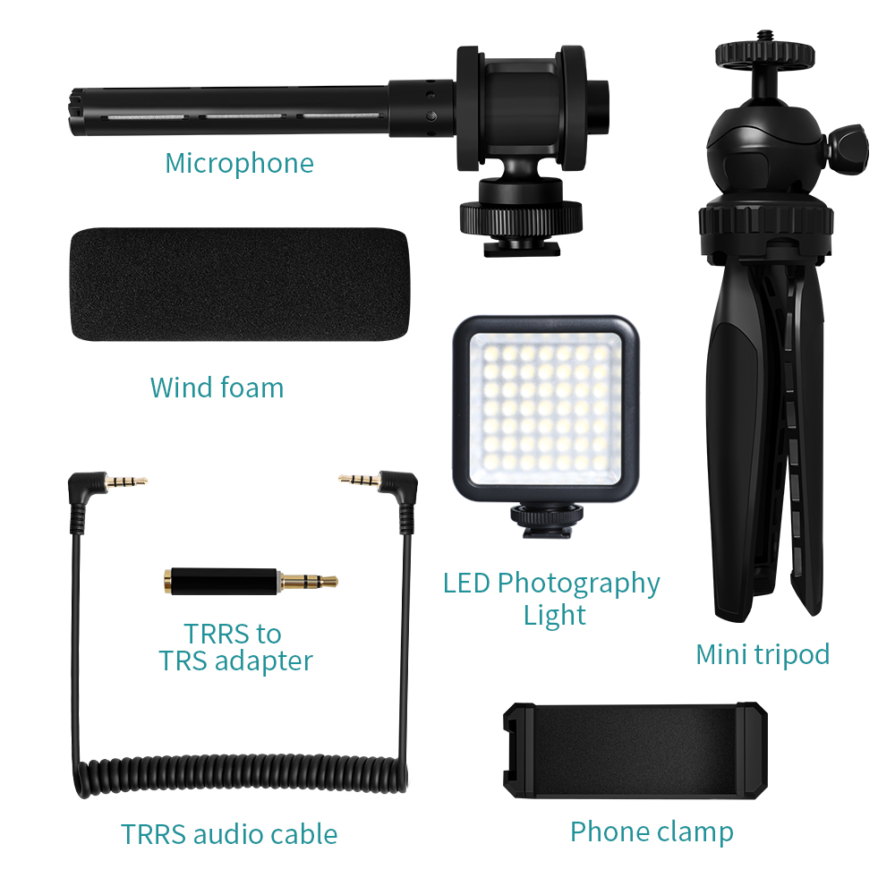 Maono Vlog Microphone With Tripod And Led Light AU-CM11PL