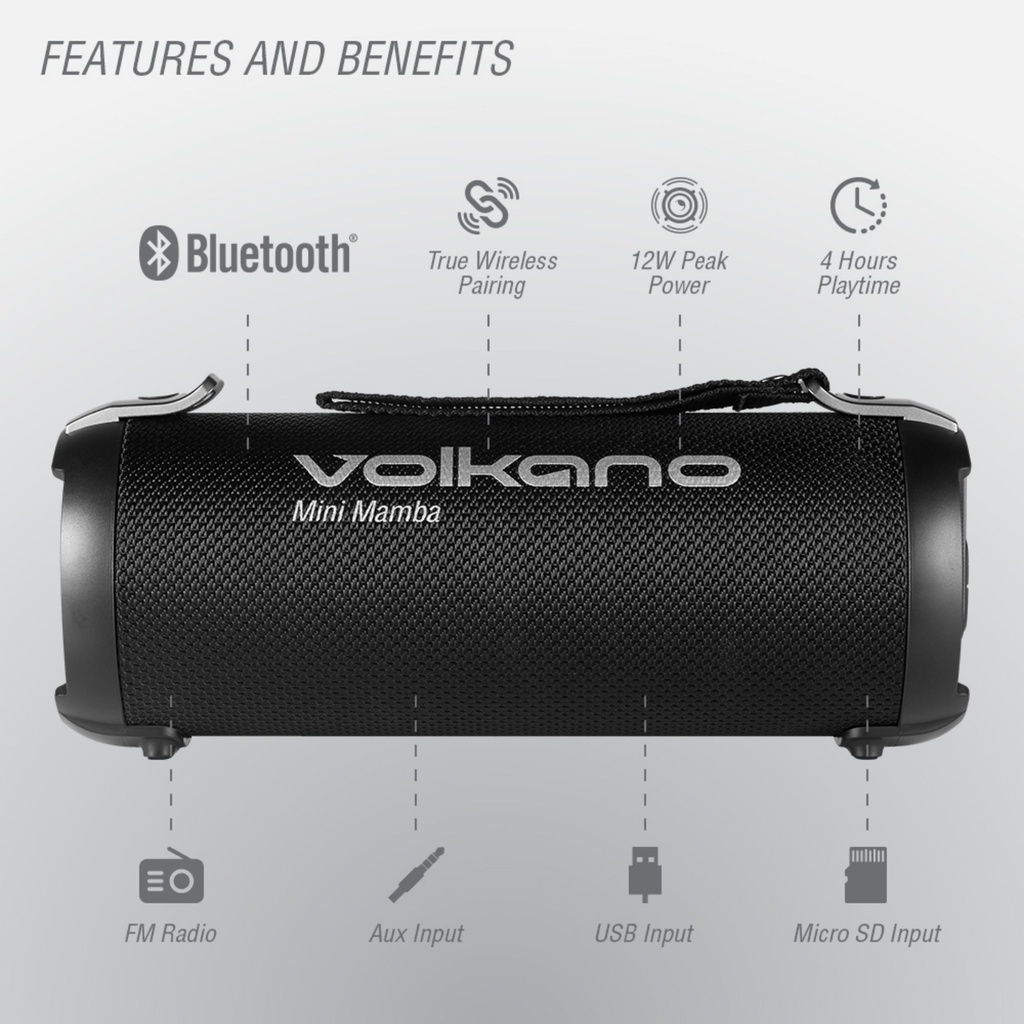 Volkano Mini Mamba Portable Bluetooth Speaker VK-3201-BL