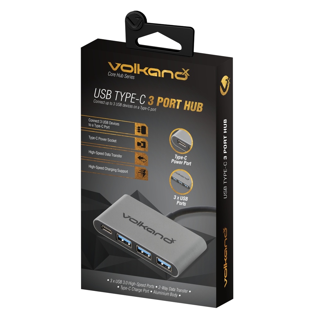 Volkano Core Hub Series USB Type-C 3 Port Hub VK-20058-BK