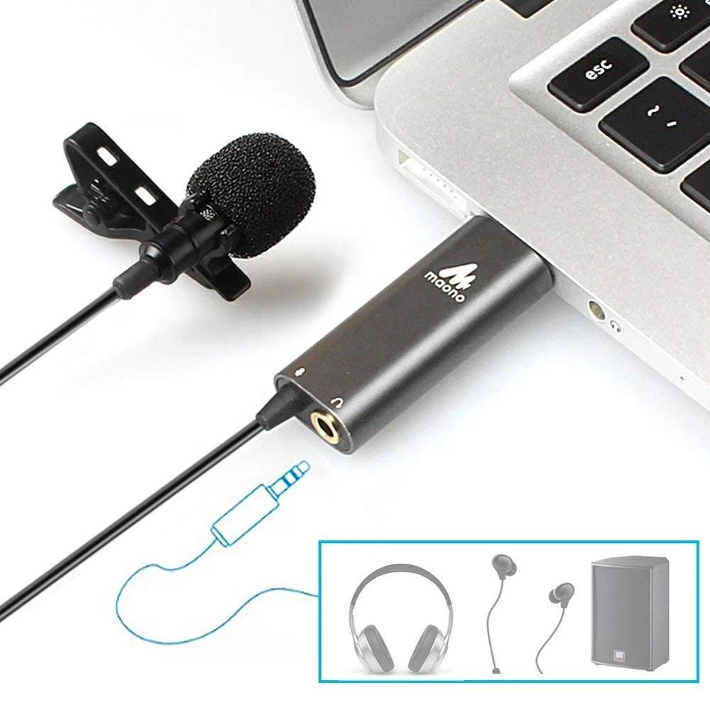 Maono Usb Condenser Lavalier Microphone With Real-Time Monitor Function AU-UL20