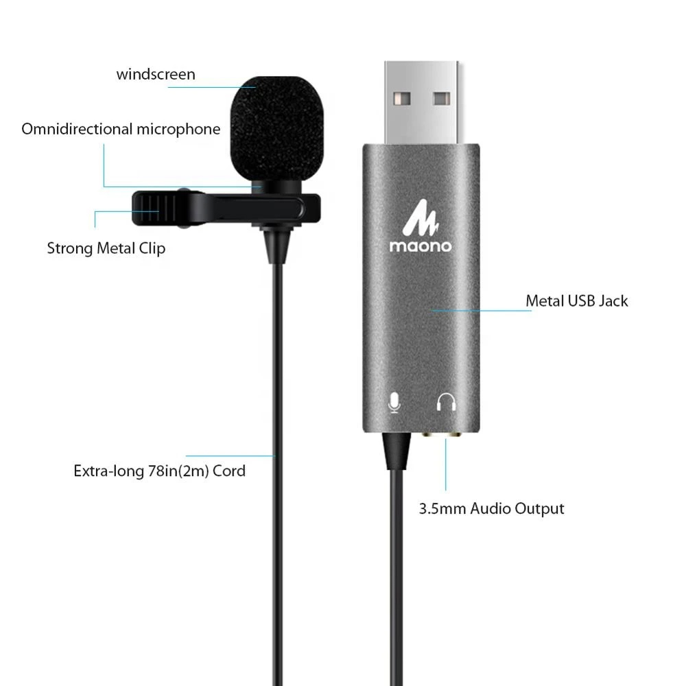 Maono Usb Condenser Lavalier Microphone With Real-Time Monitor Function AU-UL20