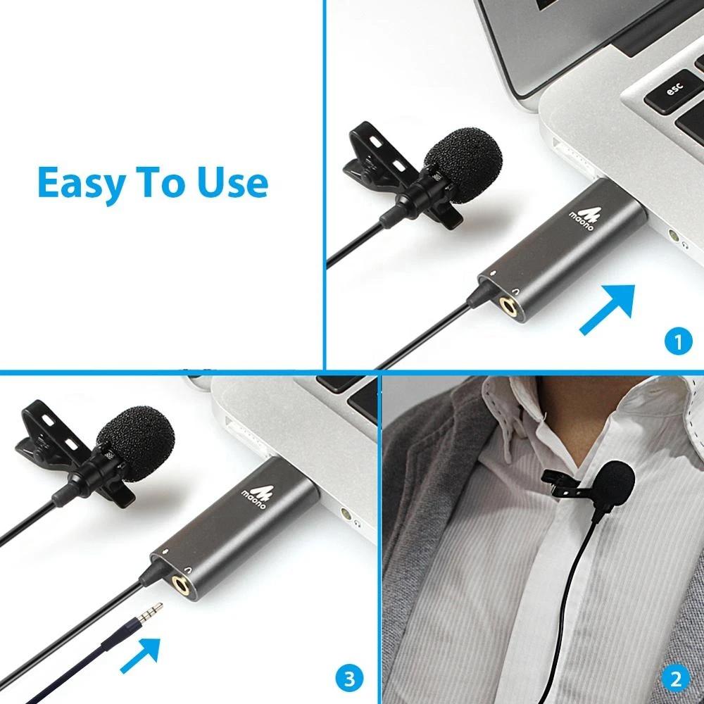 Maono Usb Condenser Lavalier Microphone With Real-Time Monitor Function AU-UL20