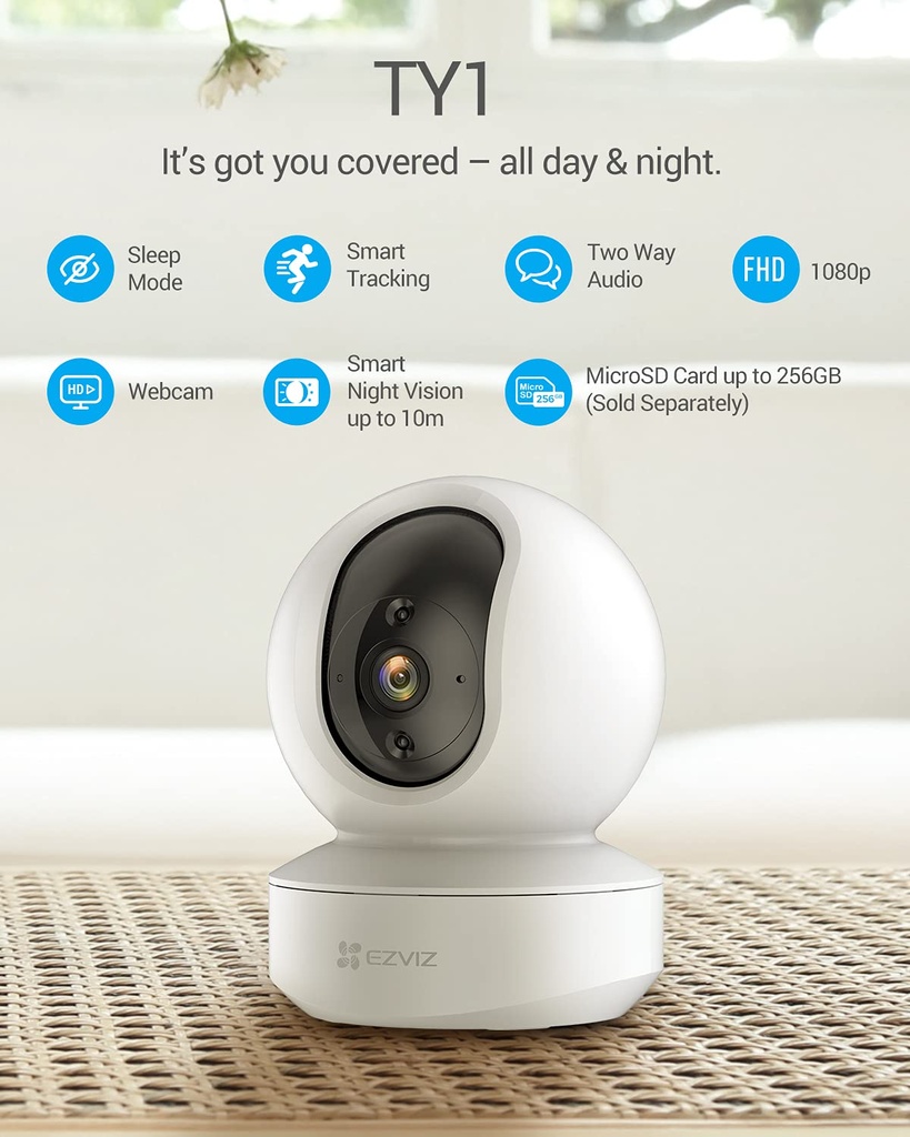 EZVIZ TY1 3MP Full HD 1080P WiFi IP Surveillance Camera 360 Degrees Rotating Smart Night Vision
