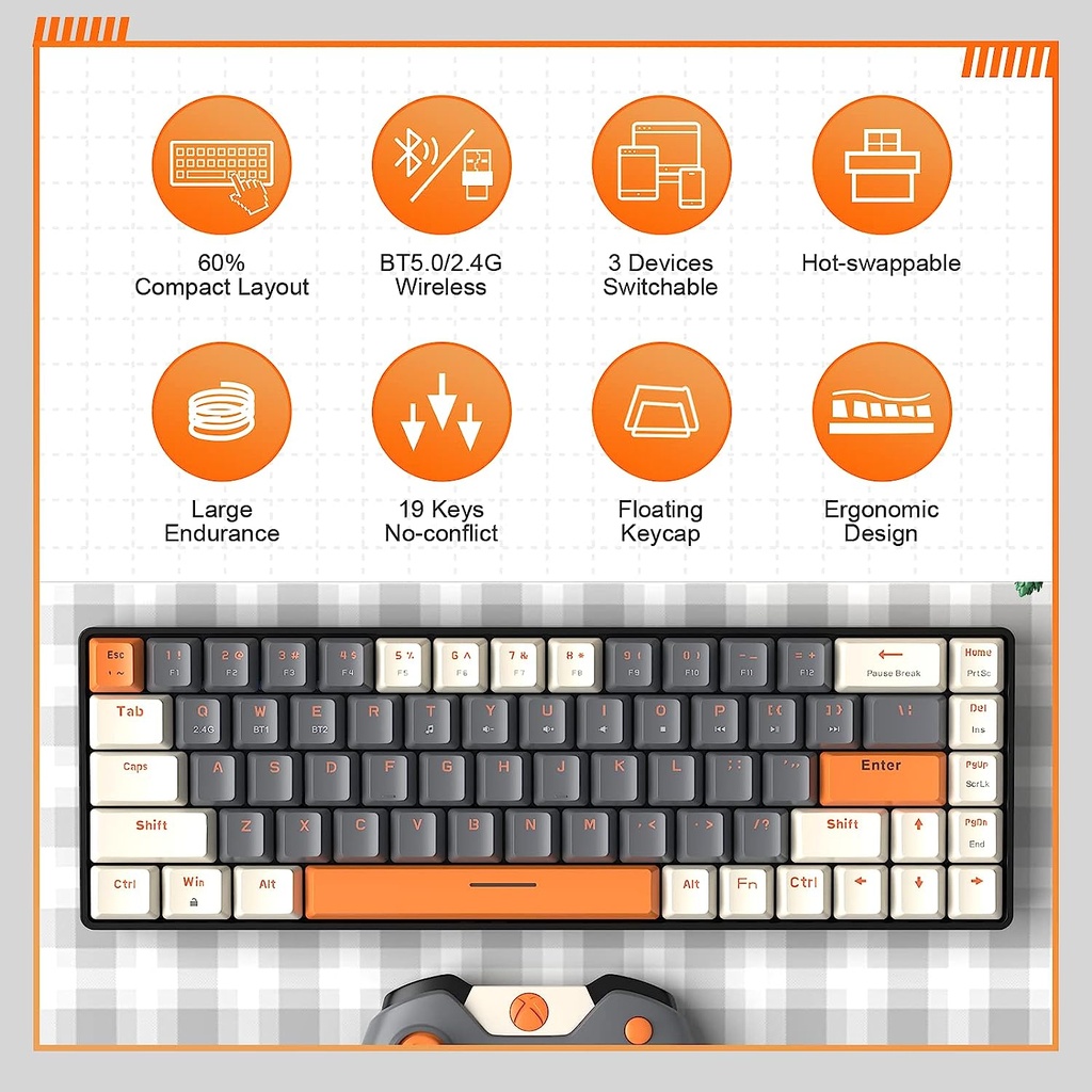 ZIYOULANG K68 60% Mechanical Wireless Keyboard Black