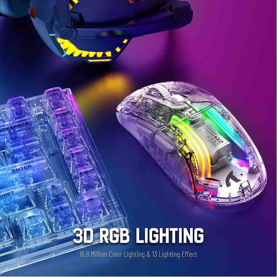 Attack Shark RGB Semi-Transparent Mouse Wired+2.4G+BT Connection X2