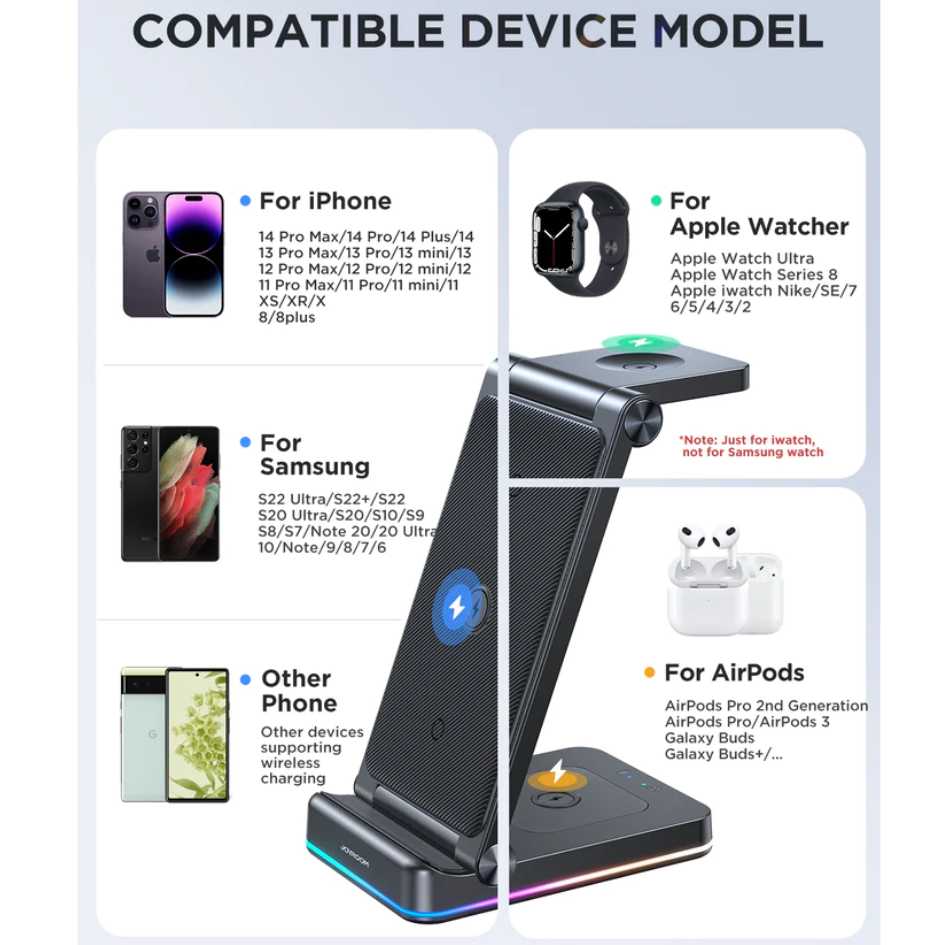 JOYROOM 3 In 1 Foldable Wireless Charging Station JR-WQN01