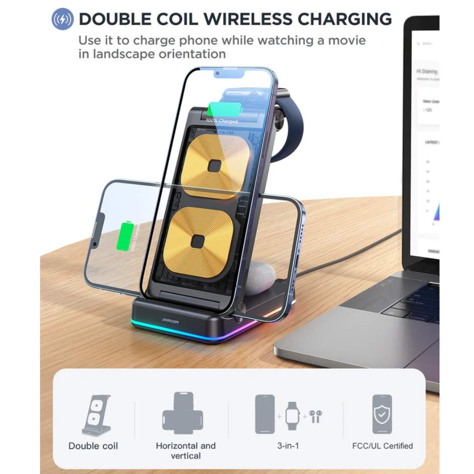 JOYROOM 3 In 1 Foldable Wireless Charging Station JR-WQN01