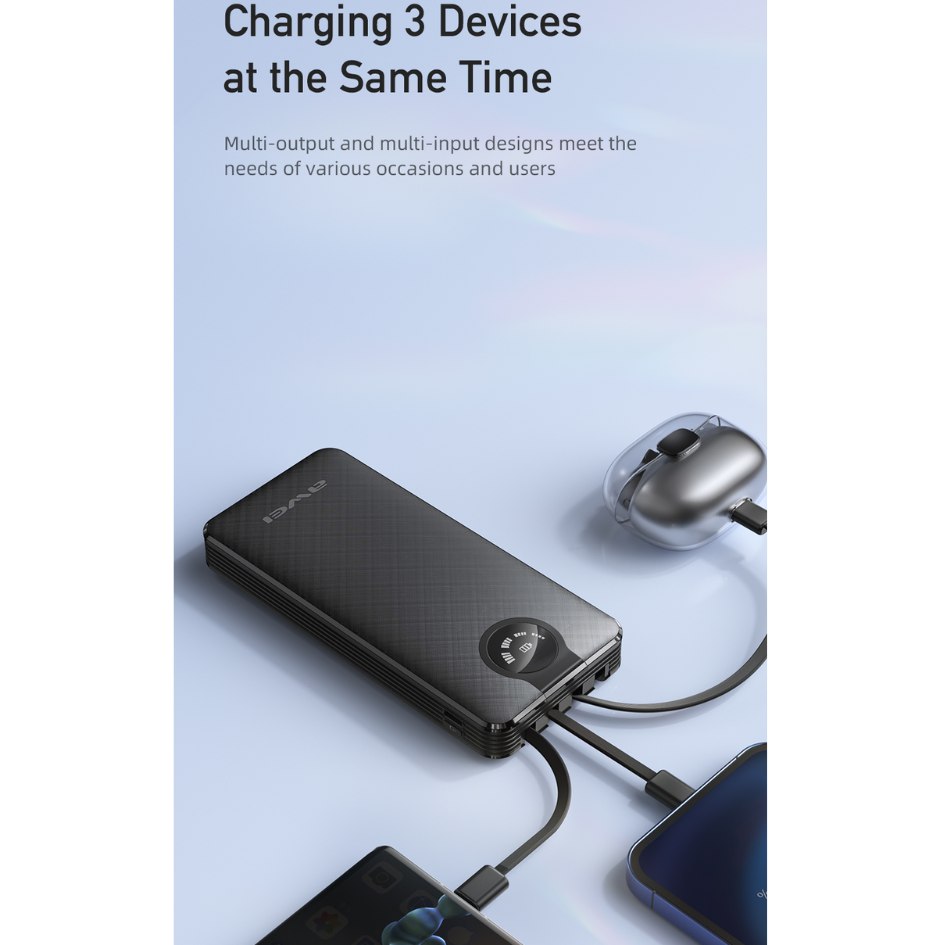 Awei Multiple Output Power Bank 10000mAh With Cable P133K