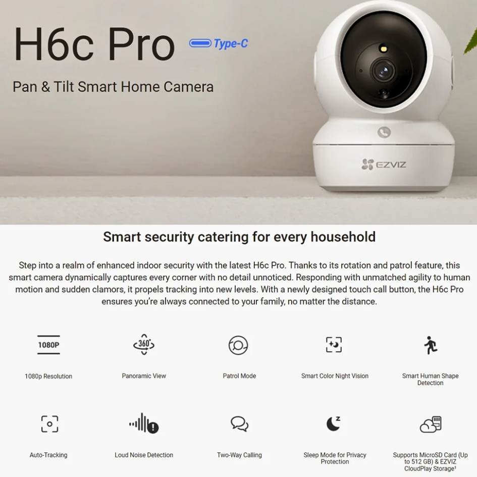 EZVIZ H6C Pro 1080P Wi-Fi Smart Home Camera