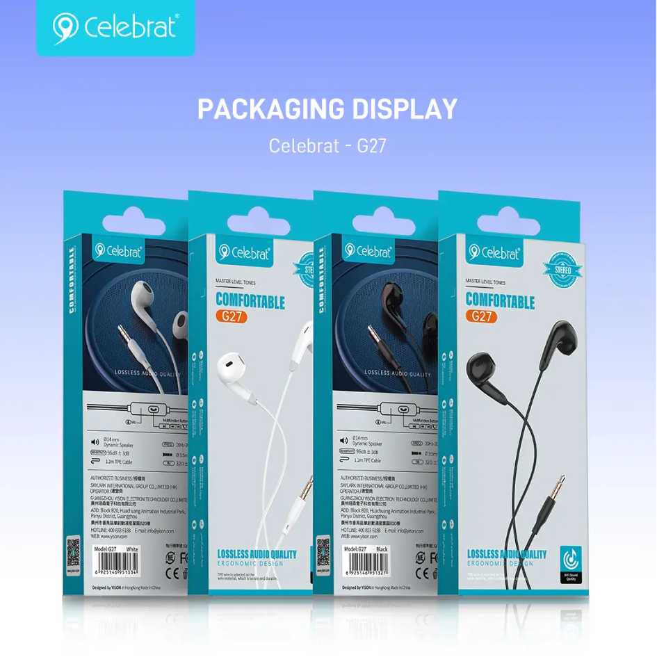 Celebrat 3.5mm Wired Comfortable Stereo Earphone G27