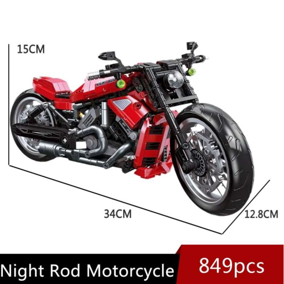 JieStar 91020 Red Devil Night Rod Motorcycle Building Blocks 849 Pcs