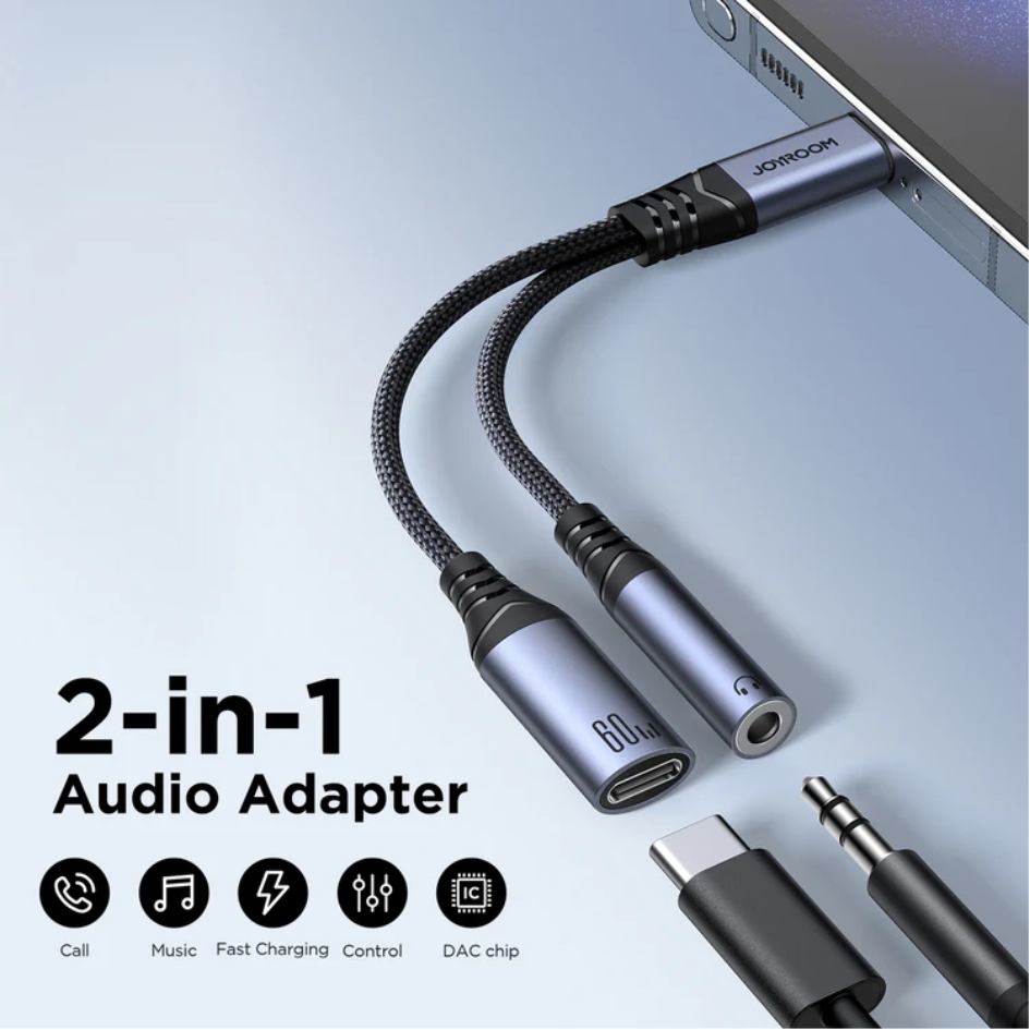 JOYROOM 60W 2 in 1 Audio Adapter USB-C To 3.5mm+C SY-C02