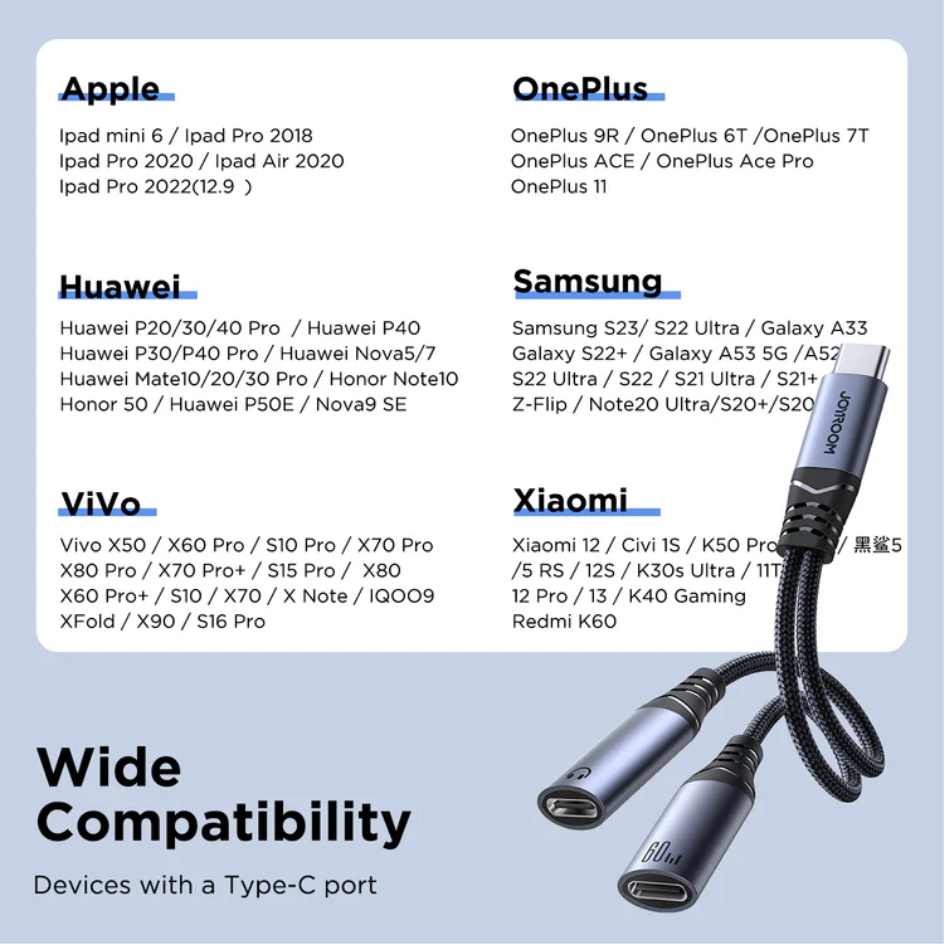 JOYROOM 2 in 1 Audio Adapter USB-C to Dual USB-C SY-C03