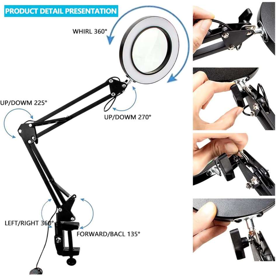 LED Desk Magnifier 155mm Optical Glass Lens NO.33155