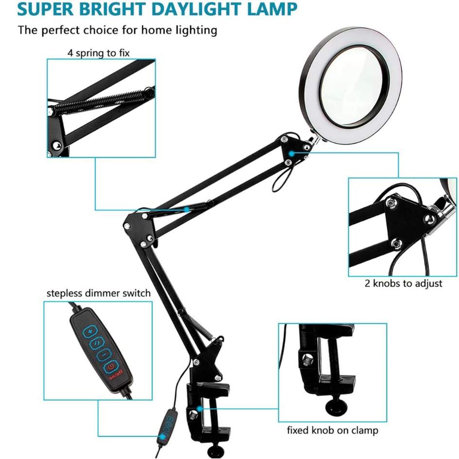 LED Desk Magnifier 155mm Optical Glass Lens NO.33155
