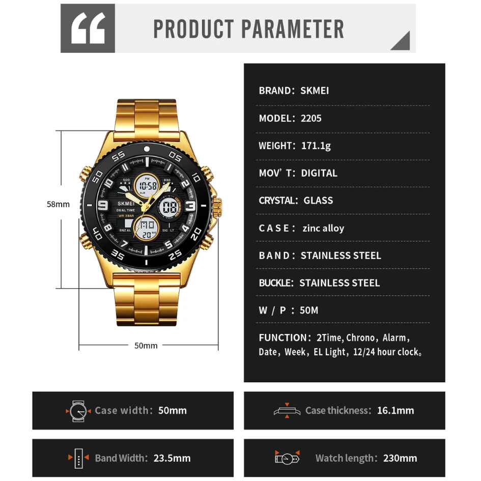 SKMEI Dual Time Digital Watch CN2205