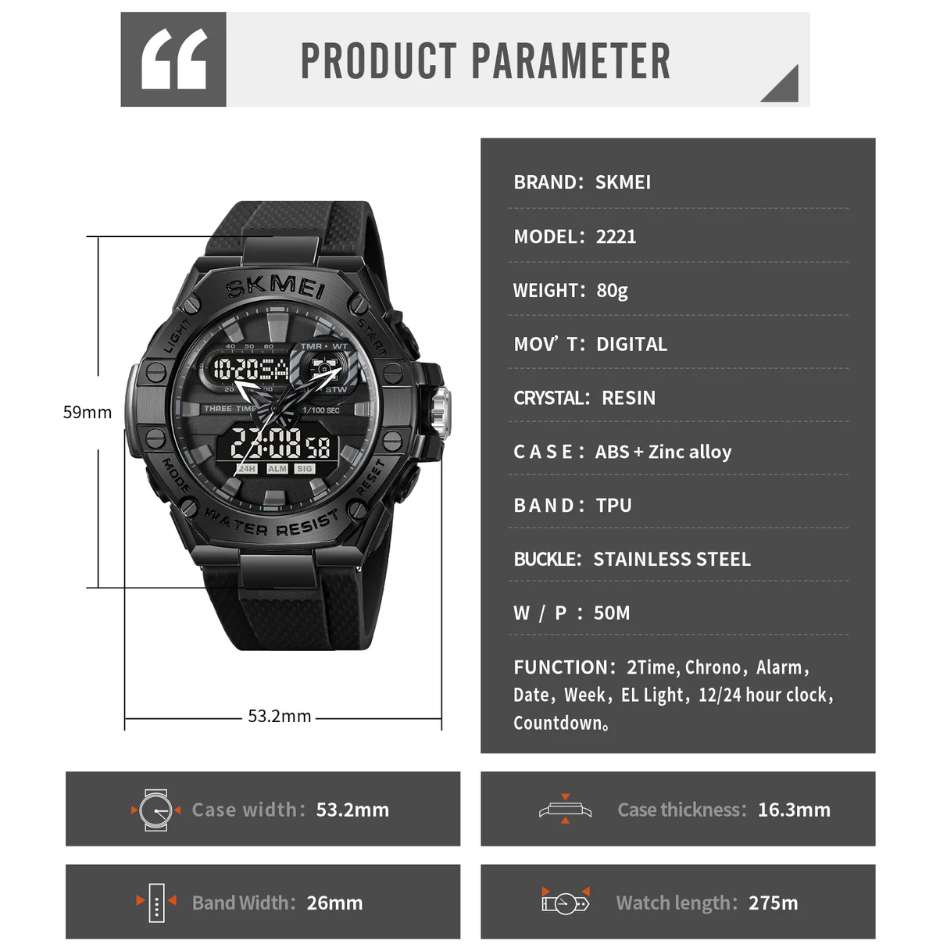 SKMEI Dual Time Watch CN2221