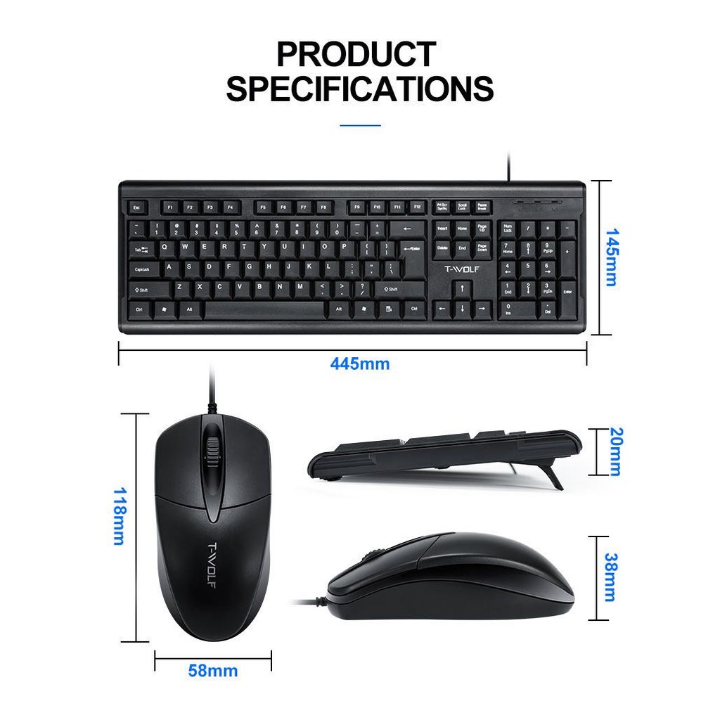 T-WOLF TF500 OFFICE WIRED KEYBOARD & MOUSE SET
