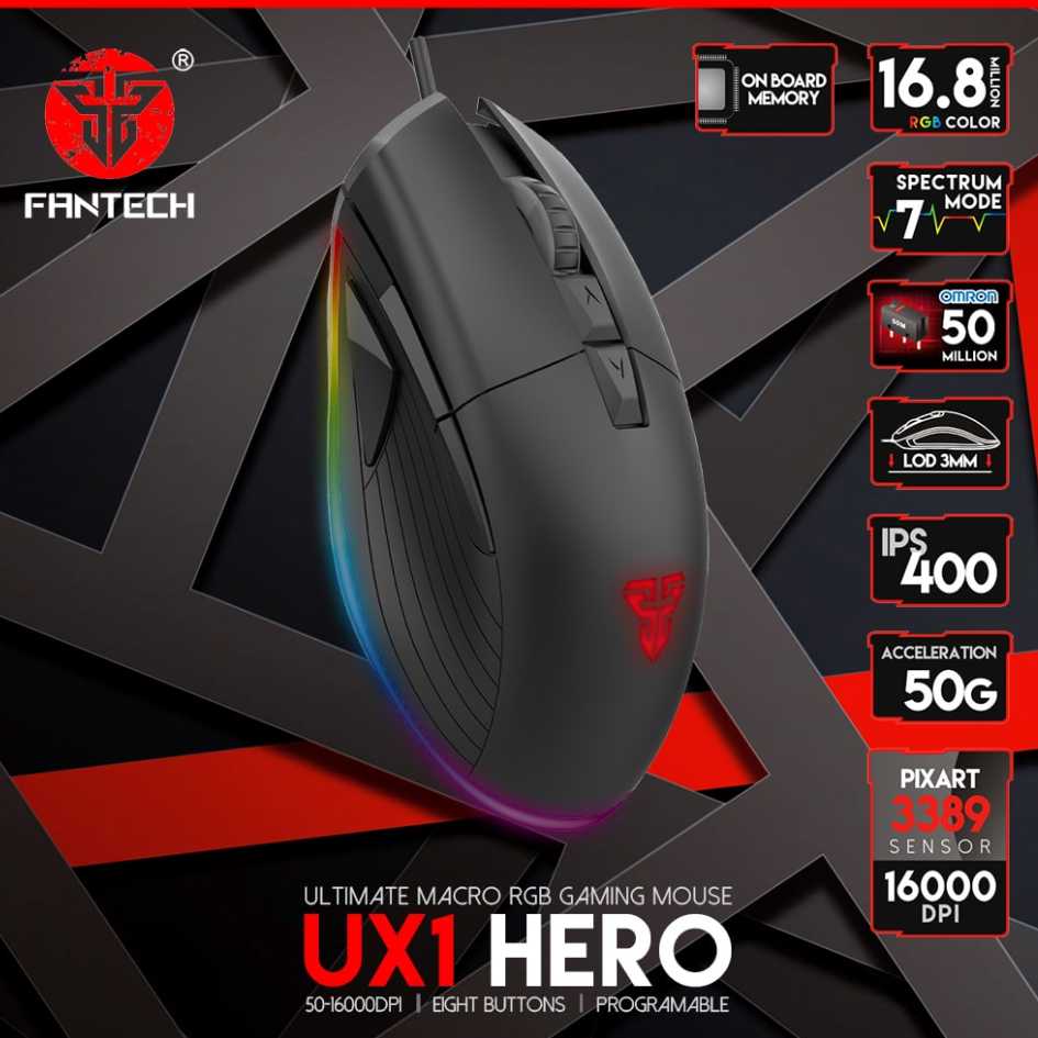 Fantech Ultimate Macro RGB Gaming Wired Mouse Hero UX1
