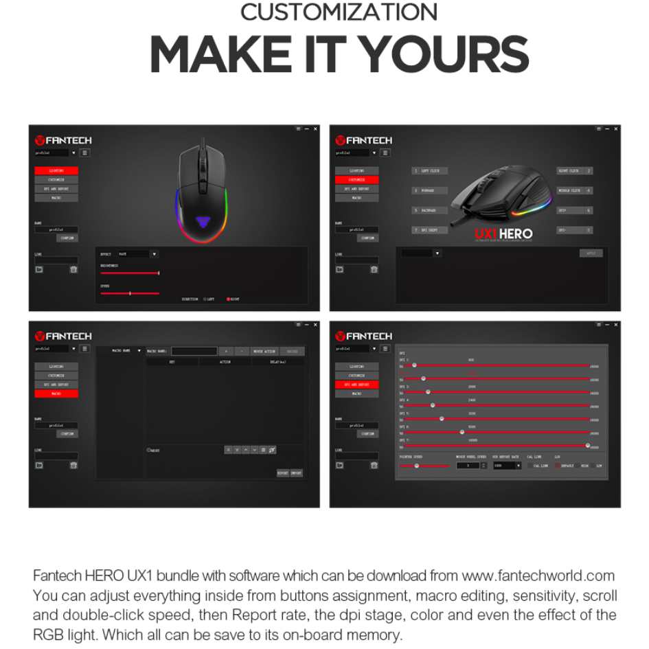 Fantech Ultimate Macro RGB Gaming Wired Mouse Hero UX1