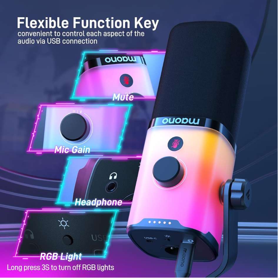 Maono PD100X RGB USB/XLR Dynamic Microphone for Game Streamers
