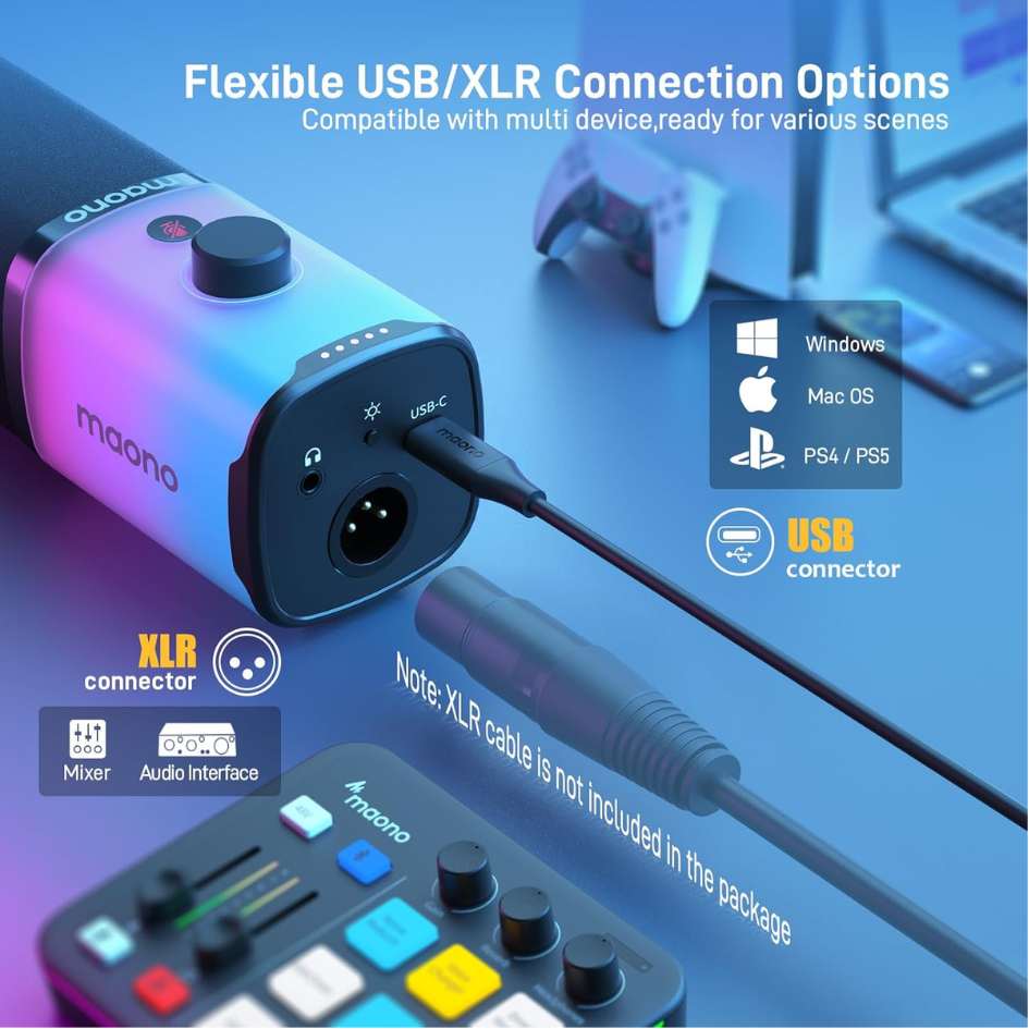 Maono PD100X RGB USB/XLR Dynamic Microphone for Game Streamers