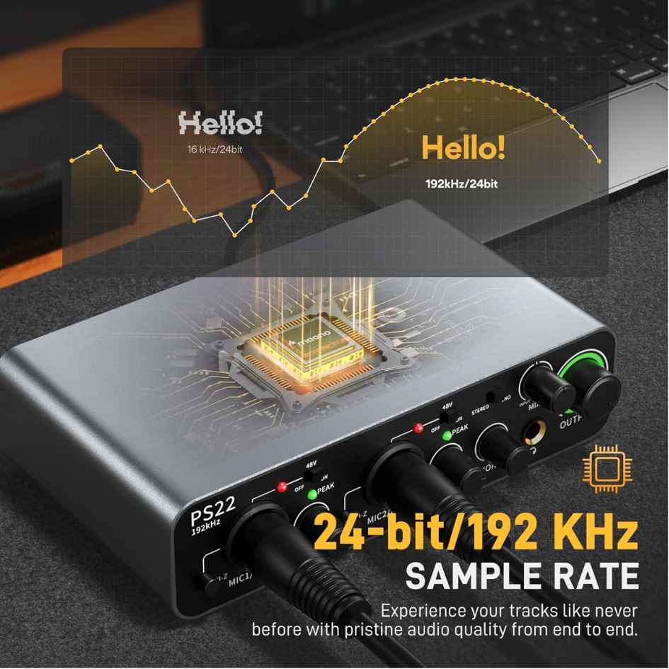 Maono PS22 Audio Interface for Recording, Music Production, Guitar