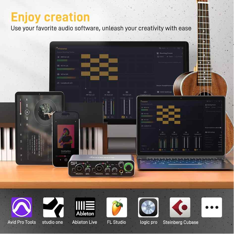 Maono PS22 Audio Interface for Recording, Music Production, Guitar