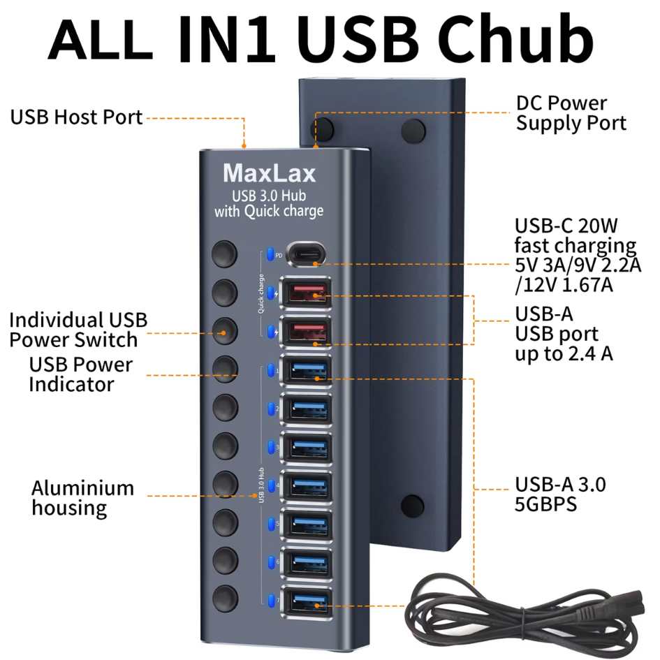 USB 3.0 Data and Quick Charge HUB Model: 985C