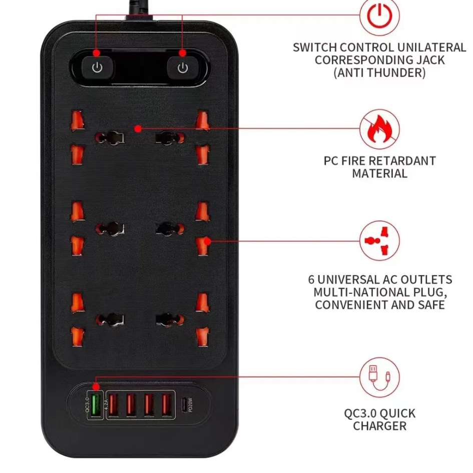 Smart Power Sockets 3000W 5 USB+1 Type-C+6 Socket BKL-22 2M