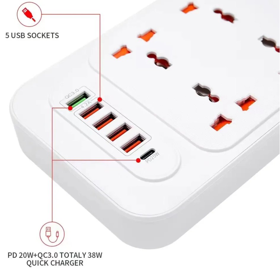 Smart Power Sockets 3000W 5 USB+1 Type-C+6 Socket BKL-22 2M