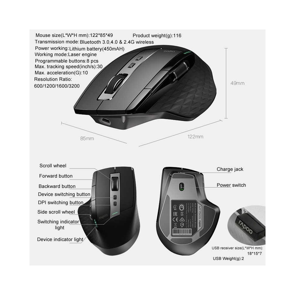 Rapoo Multi-Mode Wireless Mouse MT750L