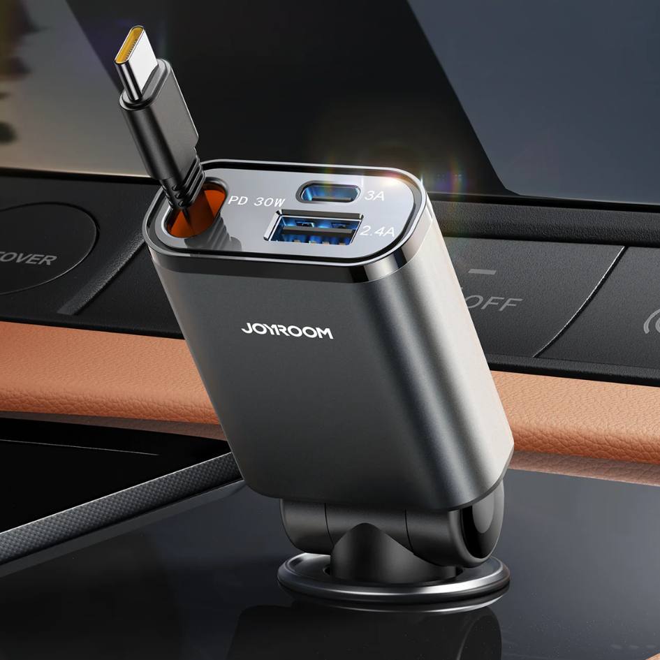 JOYROOM 30W 3 in 1 Retractable Car Charger JR-CCL07