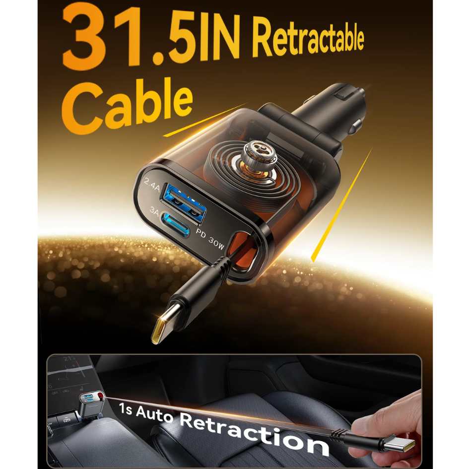 JOYROOM 30W 3 in 1 Retractable Car Charger JR-CCL07