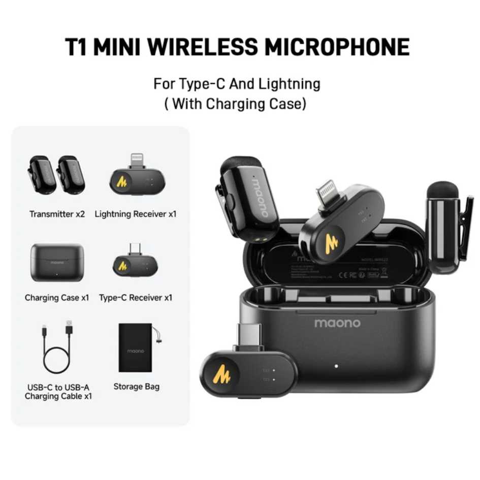 Maono AI Wireless Lavalier Microphone Wave T1 Mini WM622 PBC2