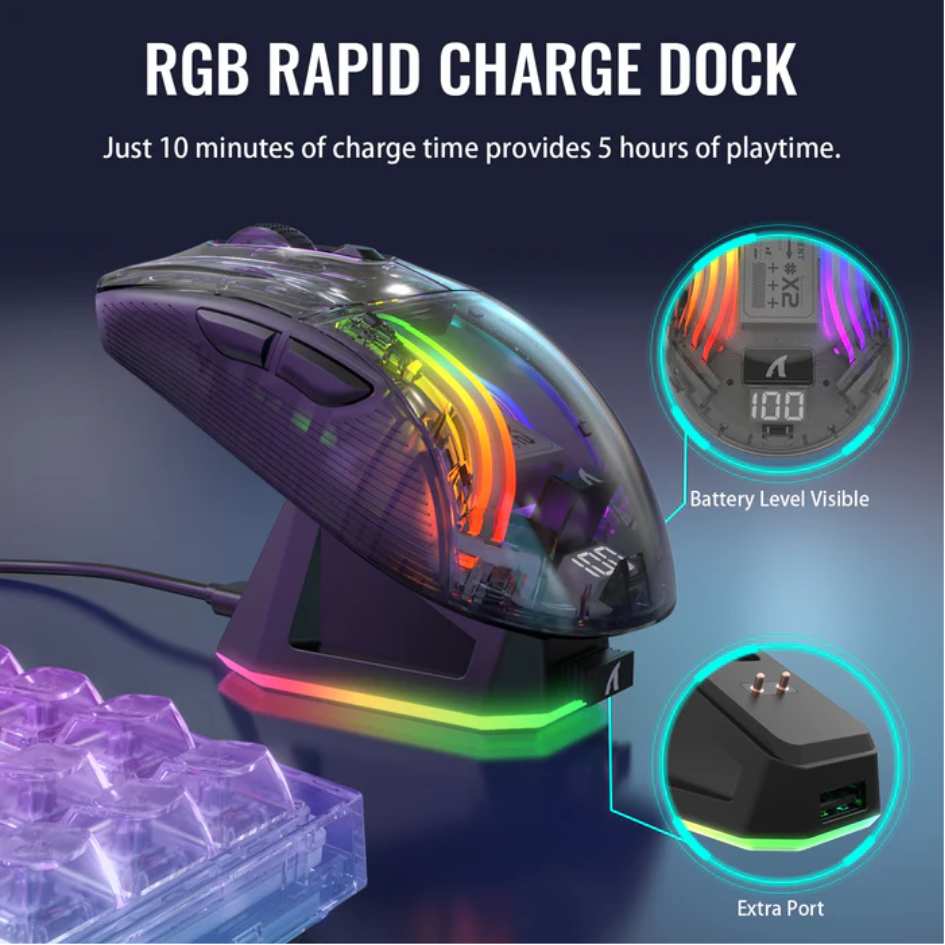 Attack Shark RGB Semi-Transparent Mouse Wired+2.4G+BT Connection X2 Pro