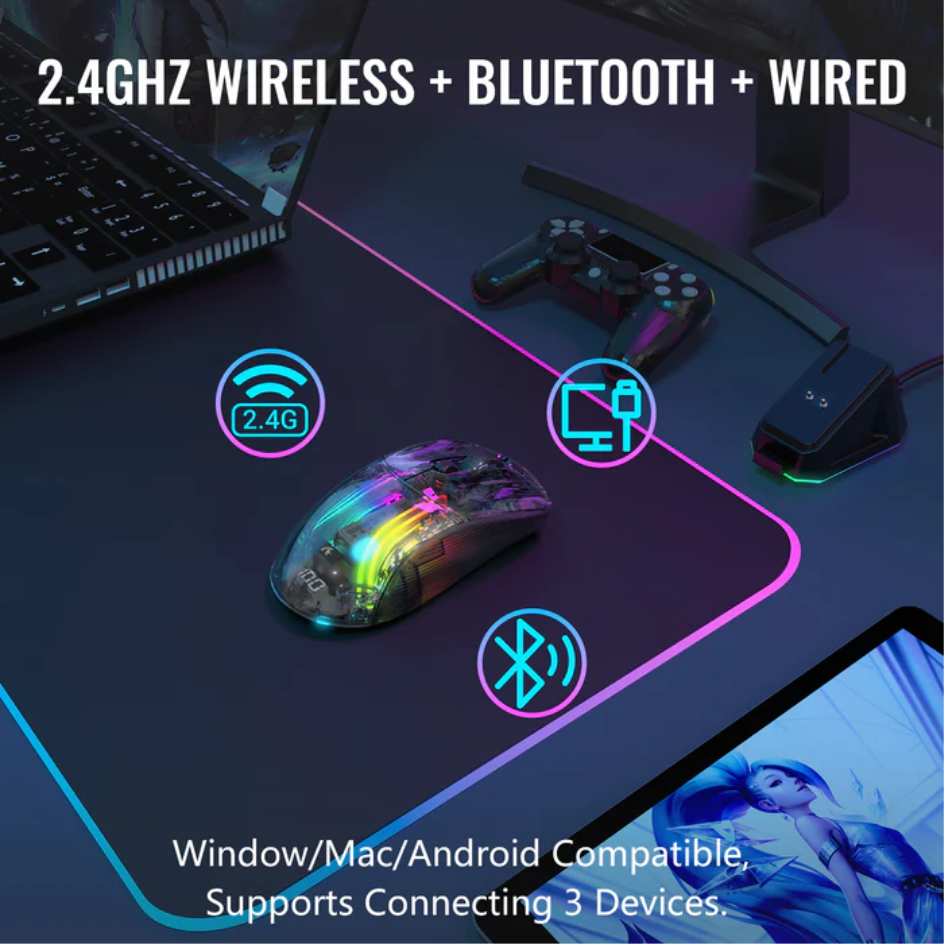 Attack Shark RGB Semi-Transparent Mouse Wired+2.4G+BT Connection X2 Pro