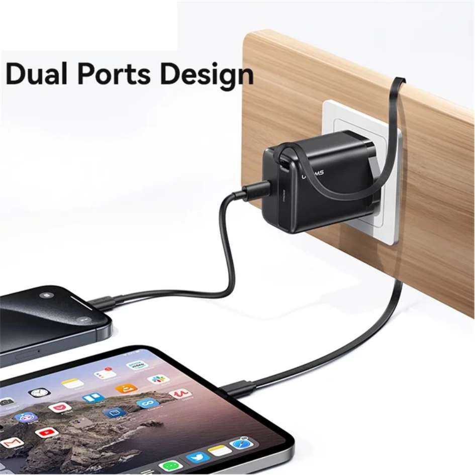 USAMS 30W Charger (UK) with Type-C Retractable Cable CC245