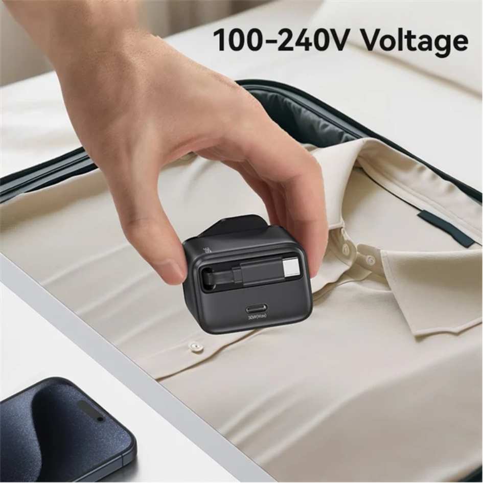 USAMS 30W Charger (UK) with Type-C Retractable Cable CC245