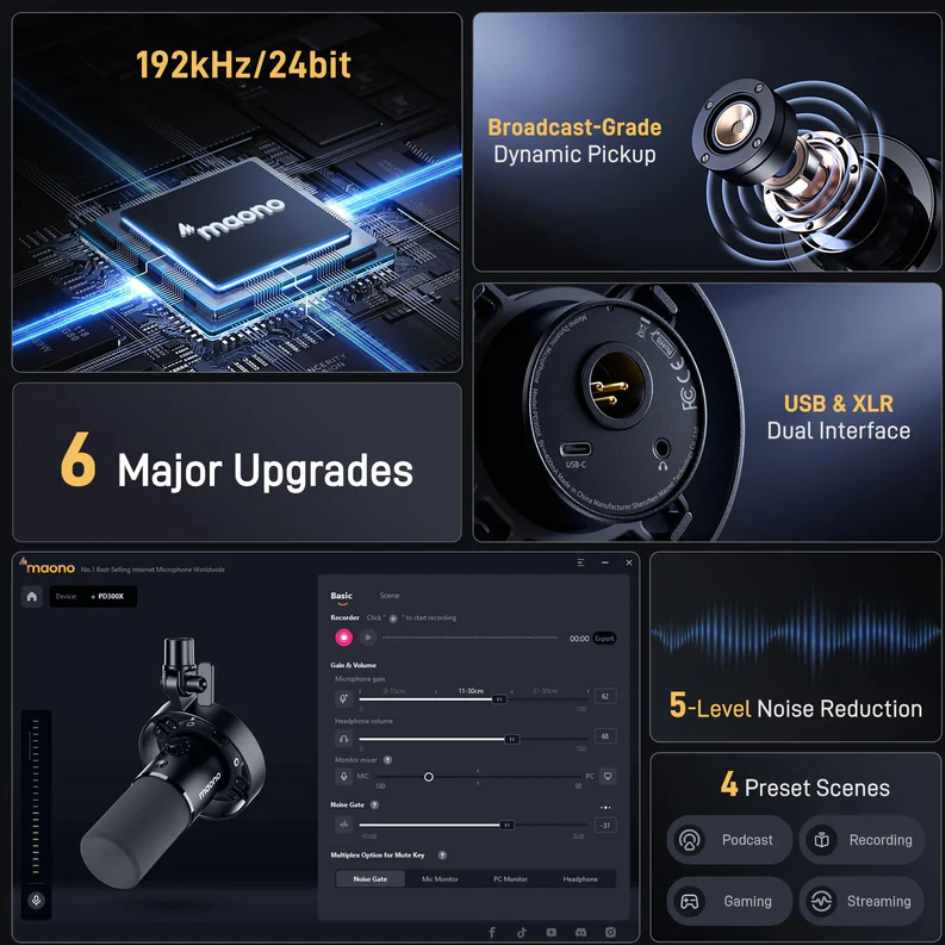 Maono USB/XLR Dynamic Microphone PD300X