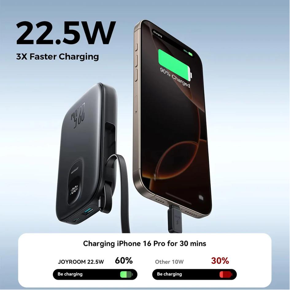 JOYROOM 10000mAh 22.5W Fast Charging Power Bank with Type-C Cable JR-PBF17