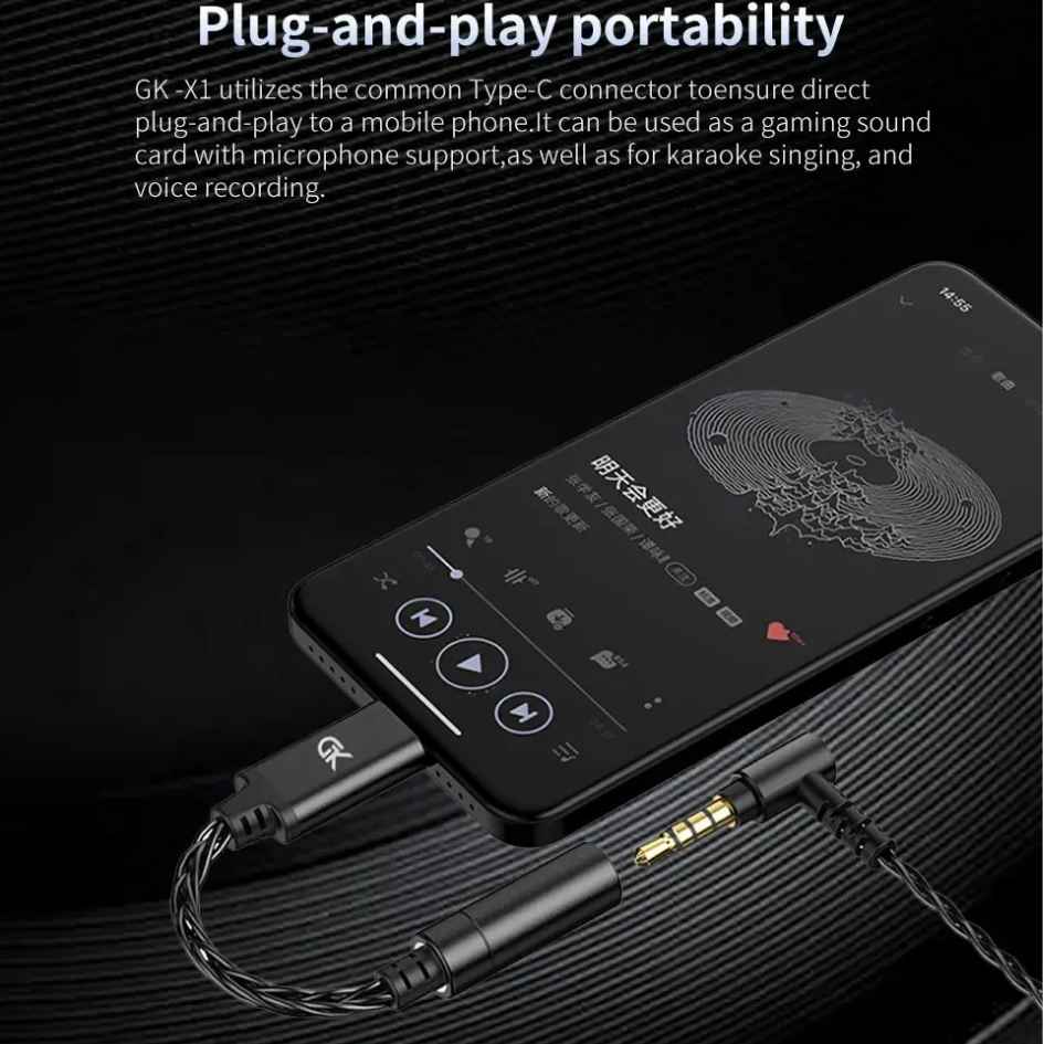 GK Earphone Adapter Type-C To 3.5mm DAC/AMP Audio Adapter Cable GK-X1