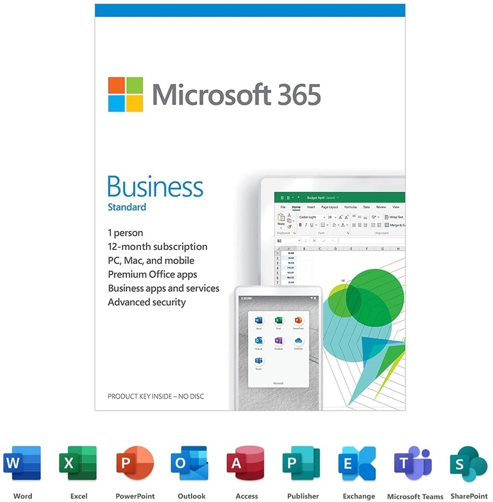MS Office 365 Business Eng 1 Year Subscription Medialess