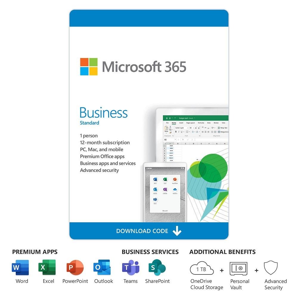 MS Office 365 Business Eng 1 Year Subscription Medialess