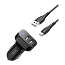 USAMS TRAVEL CAR CHARGER KIT KING TU SERIES (U35 MICRO DATA AND CHARGING CABLE 1M BLACK+ C13 2.1A DUAL USB CAR CHARGER BLACK) USAMS-NT