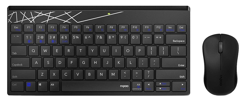 Rapoo 8000M Multi-Mode Keyboard & Mouse Bluetooth 3.0/4.0 Wireless 2.4 GHz 1300 DPI Combo-Black