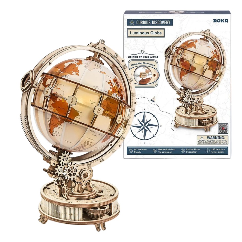 Robotime ROKR Curious Discovery Luminous Globe Wooden Puzzle 180pcs ST003